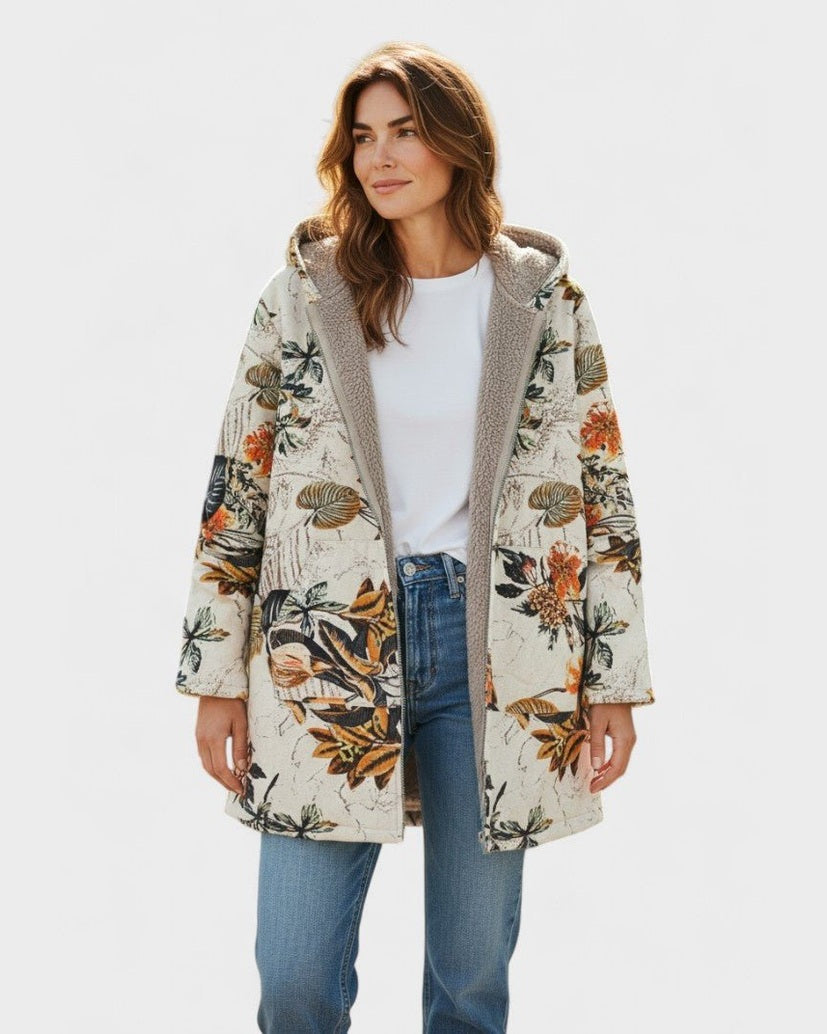 Florentine - Veste sherpa à capuche à motif floral bohème