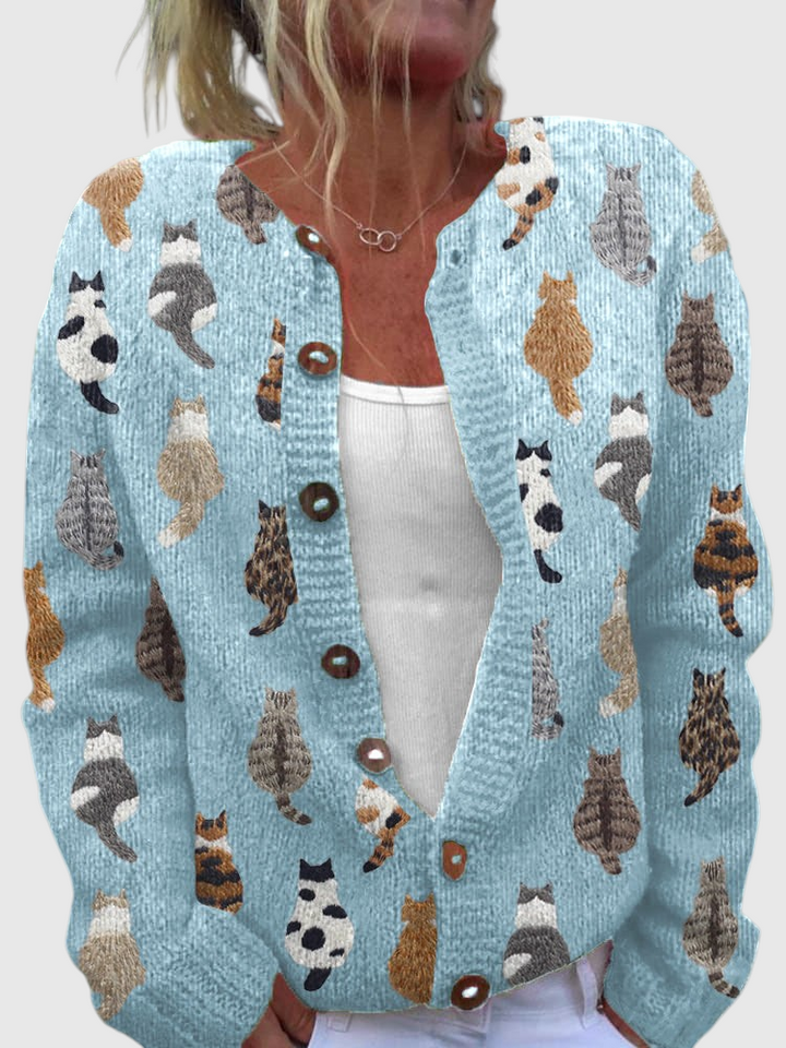 Graziella™ | Cardigan avec Imprimé de Chats et Coupe Confortable
