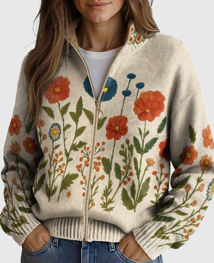 Angela™ | Cardigan Zip avec Fleurs Sauvages